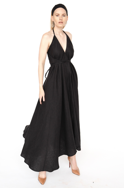 Gara Lina vasaras izlaiduma līgo kleita,   black open back dress long maxi evening gown Summer Linen Dress, Linen Midi Dress, Black Linen Dress, Sleeveless Linen Dress with Pockets, Simple Linen Dress for Women,