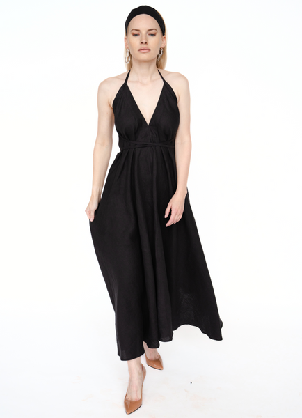 Gara Lina vasars kleita, black open back dress long maxi evening gown Summer Linen Dress, Linen Midi Dress, Black Linen Dress, Sleeveless Linen Dress with Pockets, Simple Linen Dress for Women,