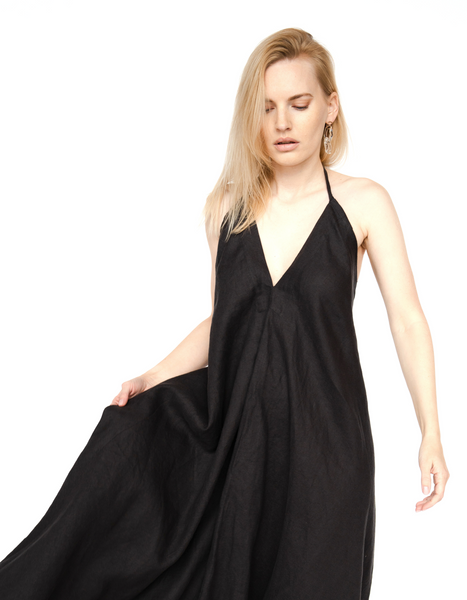 Gara Lina vasars kleita, black open back dress long maxi evening gown Summer Linen Dress, Linen Midi Dress, Black Linen Dress, Sleeveless Linen Dress with Pockets, Simple Linen Dress for Women,
