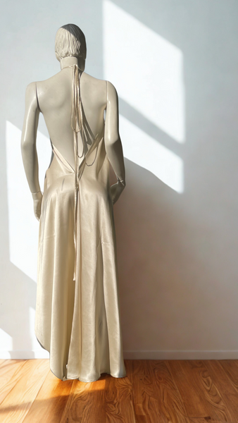 Mulberry silk Trapeze Silhouette Maxi Dress with Long Straps – One Size Fits Most