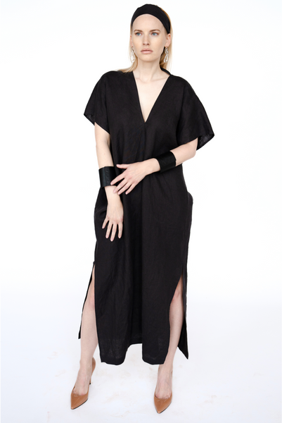 Ivory White Linen Kaftan Dress/ one size/Zero Waste caftan
