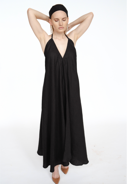 Gara Lina vasars kleita, black open back dress long maxi evening gown Summer Linen Dress, Linen Midi Dress, Black Linen Dress, Sleeveless Linen Dress with Pockets, Simple Linen Dress for Women,
