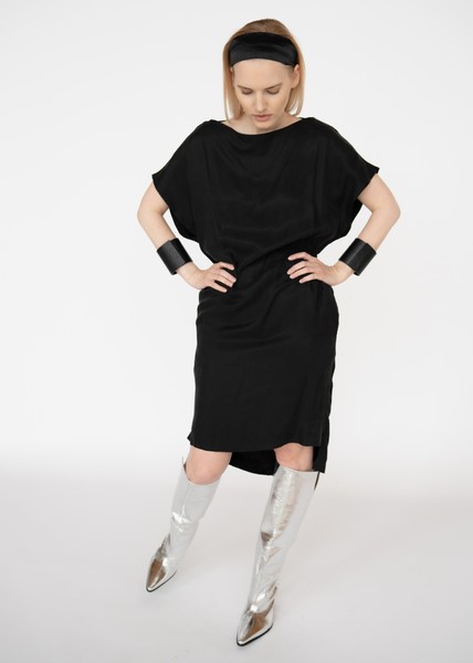 Melna īsa vasars kleita, black cupro summer dress
