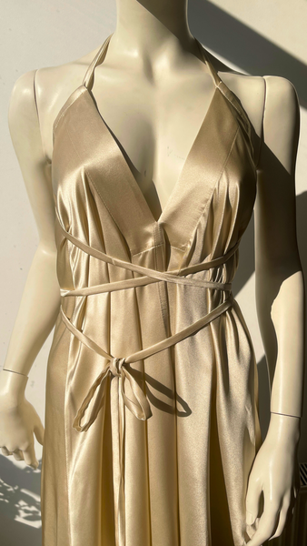 Mulberry silk Trapeze Silhouette Maxi Dress with Long Straps – One Size Fits Most