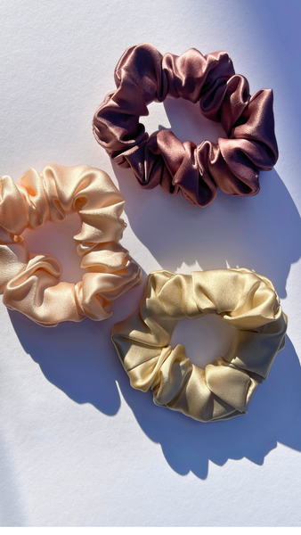 100% Mulberry silk scrunchie XS  Mini and M  size hair ties SETS