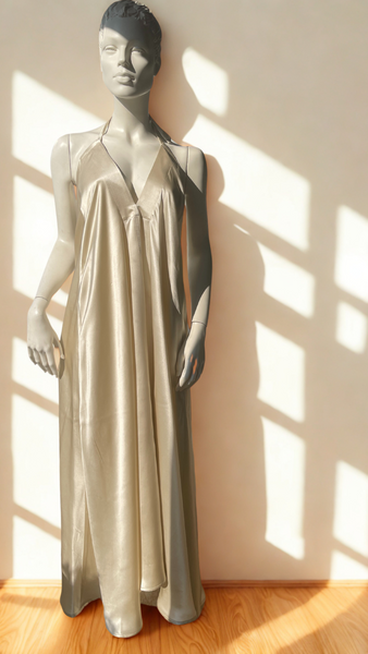 Mulberry silk Trapeze Silhouette Maxi Dress with Long Straps – One Size Fits Most