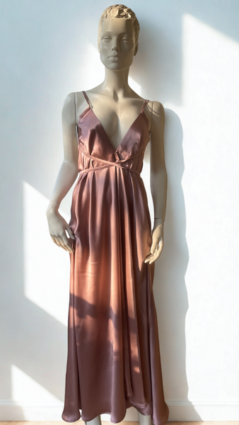 Mulberry silk Trapeze Silhouette Maxi Dress with Long Straps – One Size Fits Most