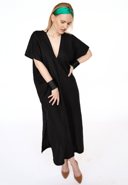 Ivory White Linen Kaftan Dress/ one size/Zero Waste caftan