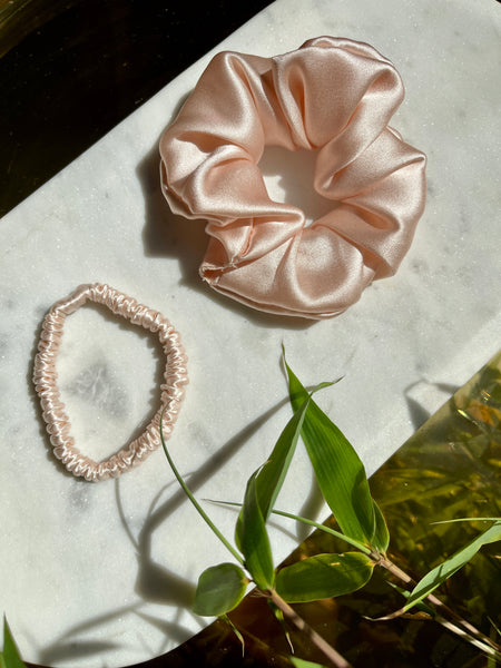 100% Mulberry silk scrunchie XS  Mini and M  size hair ties SETS