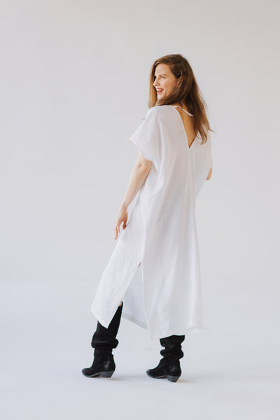 Ivory white linen dress