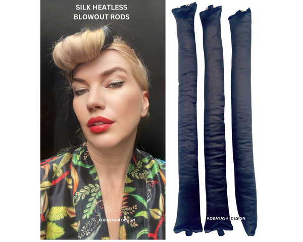 Overnight blowout heatless roller hair curler rods, Mulberry silk 1,5 inch sleep hair wrapper, no heat rods with metal hook, gift for woman