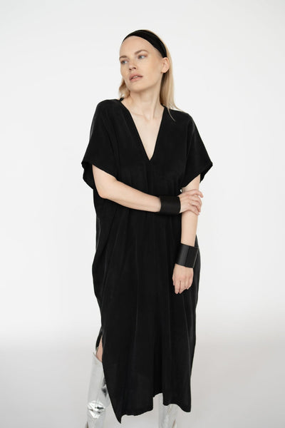 Black Cupro Kaftan Dress/ one size/Zero Waste