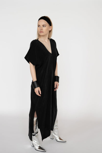 Black Cupro Kaftan Dress/ one size/Zero Waste