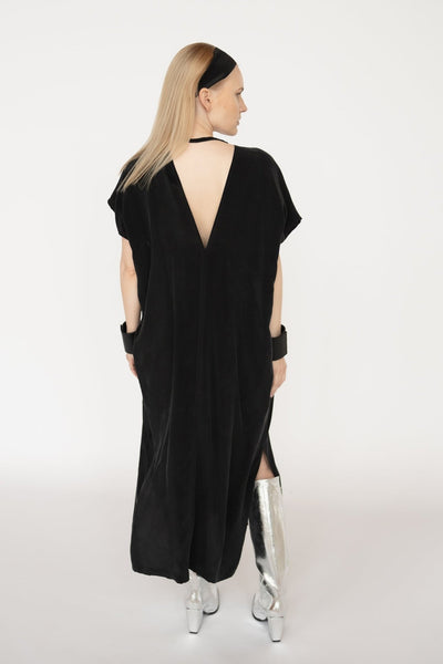 Melna Cupro Kaftan Dress/ one size/Zero Waste/ Melna kupro kaftāna kleita
