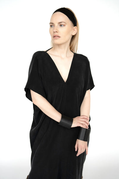 Melna Cupro Kaftan Dress/ one size/Zero Waste/ Melna kupro kaftāna kleita