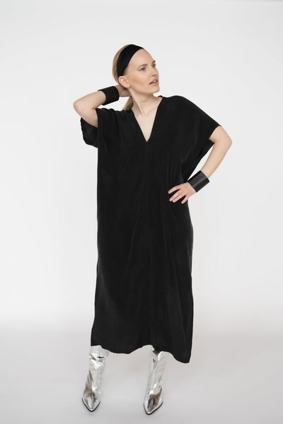 Black Cupro Kaftan Dress/ one size/Zero Waste