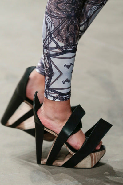 Black Leather and Birch Wood Heels