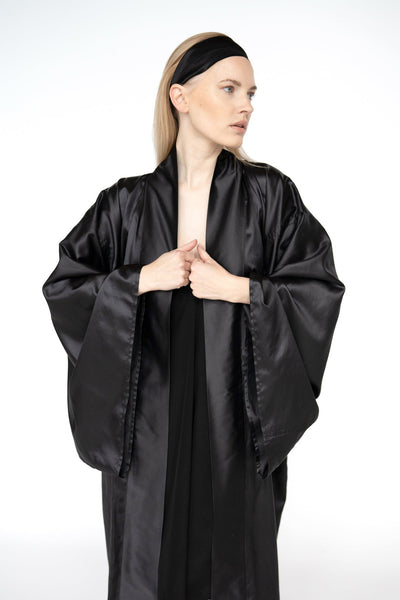 Black Mulberry silk kimono maxi robe