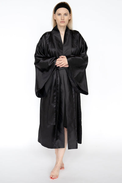 Black Mulberry silk kimono maxi robe