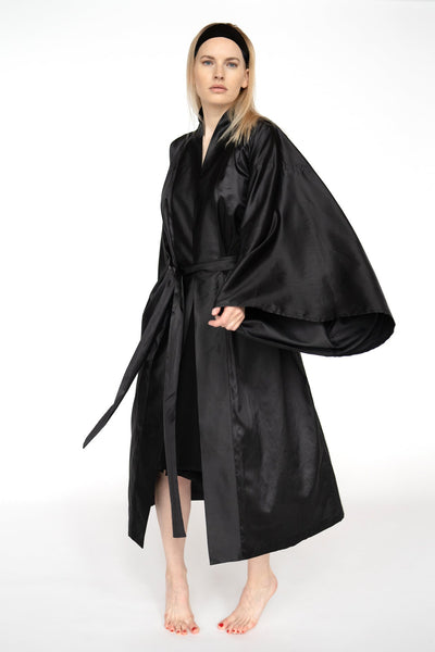 Black Mulberry silk kimono maxi robe