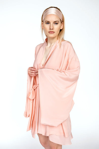 Blush Pink Silk Crepe De Chine silk kimono robe
