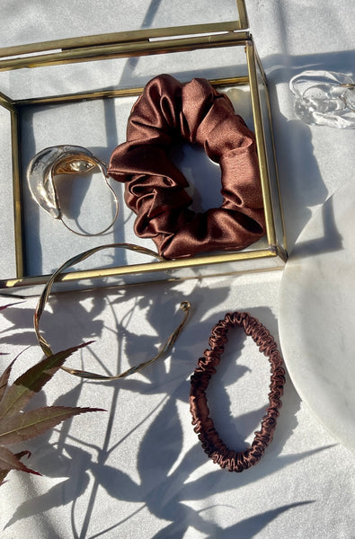100% Mulberry silk scrunchie XS  Mini and M  size hair ties SETS