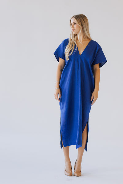 Ivory White Linen Kaftan Dress/ one size/Zero Waste caftan
