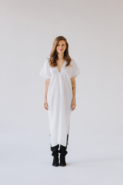 Ivory White Linen Kaftan Dress/ one size/Zero Waste caftan