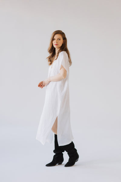 Ivory White Linen Kaftan Dress/ one size/Zero Waste caftan