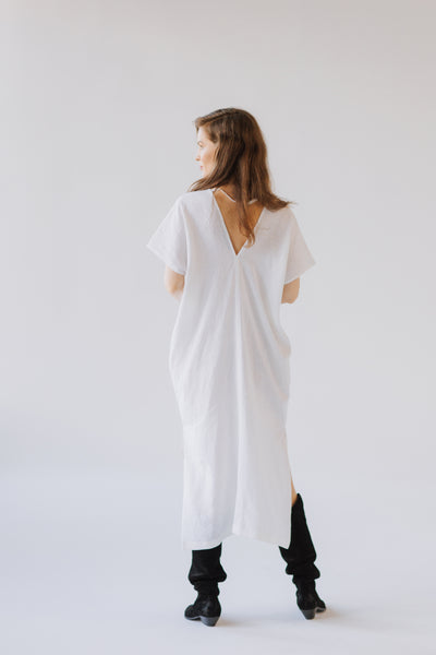 Ivory White Linen Kaftan Dress/ one size/Zero Waste caftan