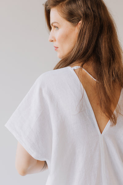 Ivory White Linen Kaftan Dress/ one size/Zero Waste caftan