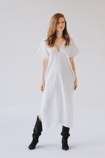 Ivory White Linen Kaftan Dress/ one size/Zero Waste caftan
