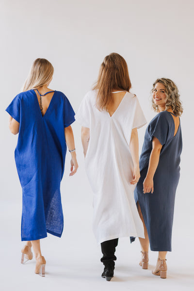 Ivory White Linen Kaftan Dress/ one size/Zero Waste caftan