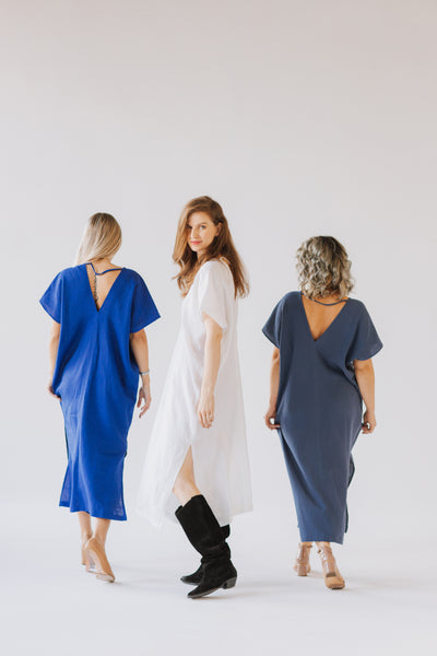 Ivory White Linen Kaftan Dress/ one size/Zero Waste caftan