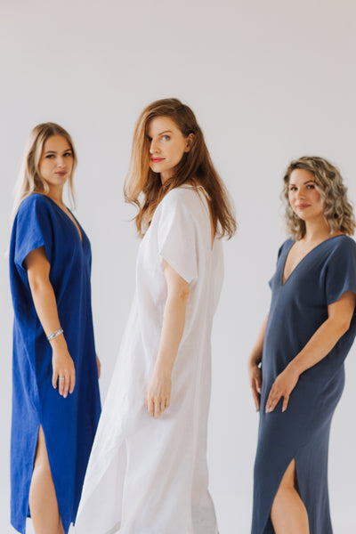 Ivory White Linen Kaftan Dress/ one size/Zero Waste caftan