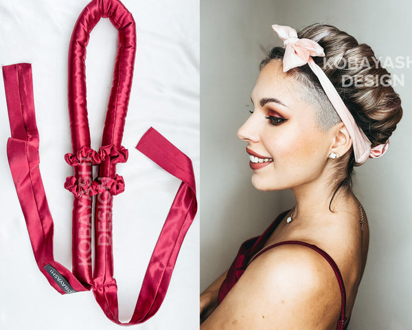 <img alt="zīda matu rulls lokotājs ar lentām silk heatless curler"