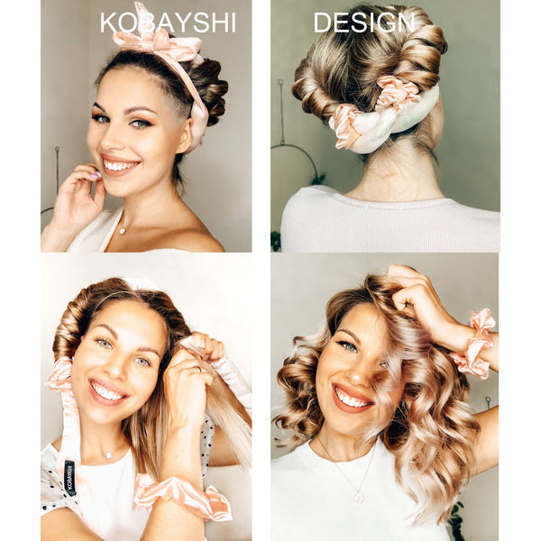 <img alt="zīda matu rulls lokotājs ar lentām silk heatless curler"