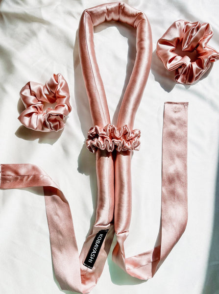 <img alt="zīda matu rulls lokotājs ar lentām silk heatless curler"