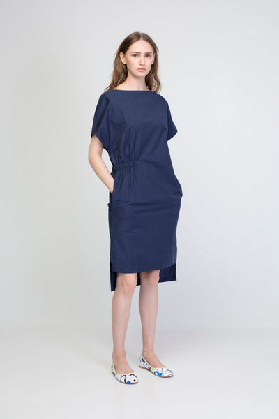 Zila īsa vasaras kleita, blue cotton midi summer dress