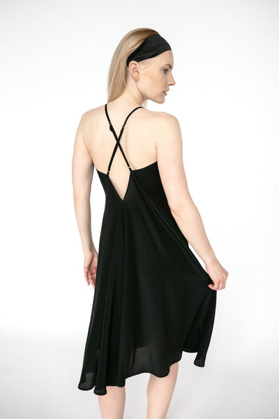 Black Pure Mulberry silk crepe slip nightdress, one size