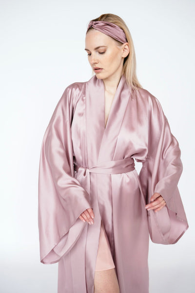 Pure Mulberry silk kimono maxi robe Mauve