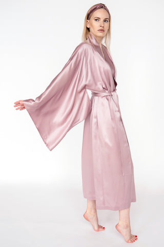 Pure Mulberry silk kimono maxi robe Mauve