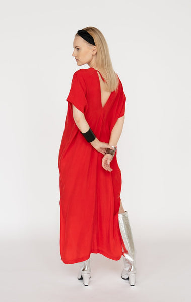 Red Cupro Kaftan Dress/ one size/ Zero waste