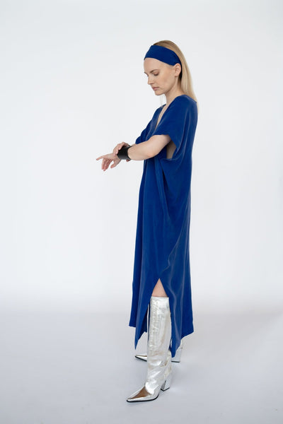 Royal Blue Cupro Kaftan Dress/ one size/Zero Waste