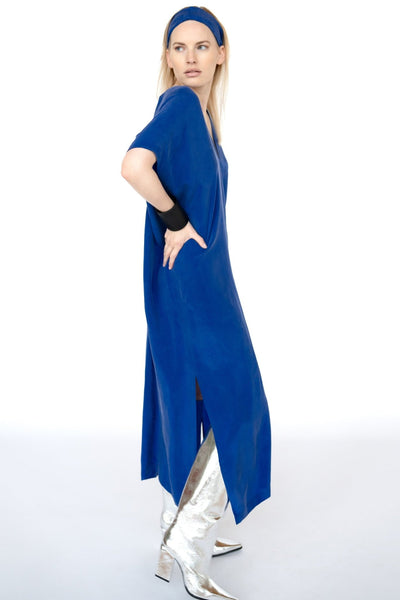 Royal Blue Cupro Kaftan Dress/ one size/Zero Waste