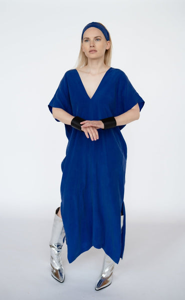 Royal Blue Cupro Kaftan Dress/ one size/Zero Waste