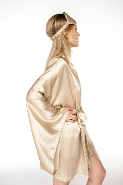 Īss  Mulberry Zīda Kimono Halāts – Roku Darbs | Viens Izmērs Der Vairumam