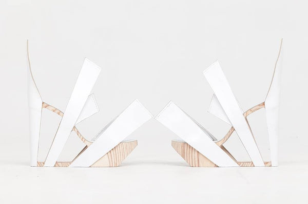 White  Leather and Birch Wood Heels