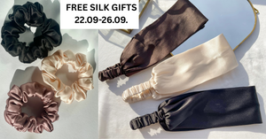 Bezmaksas Dāvana Katram Pirkumam –  zīda matu gumija vai matu lente! 🎁