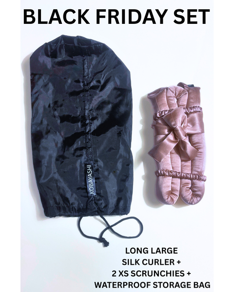 BLACK FRIDAY SET - Long LARGE SILK Heatless hair curler with scrunchies